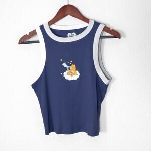 Care Bears Women’s Tank Top Blue Kidcore Y2K Grunge Ribbed Contrast Trim Size XL
